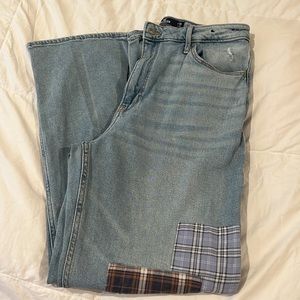 Wide leg, patchwork, distressed jeans